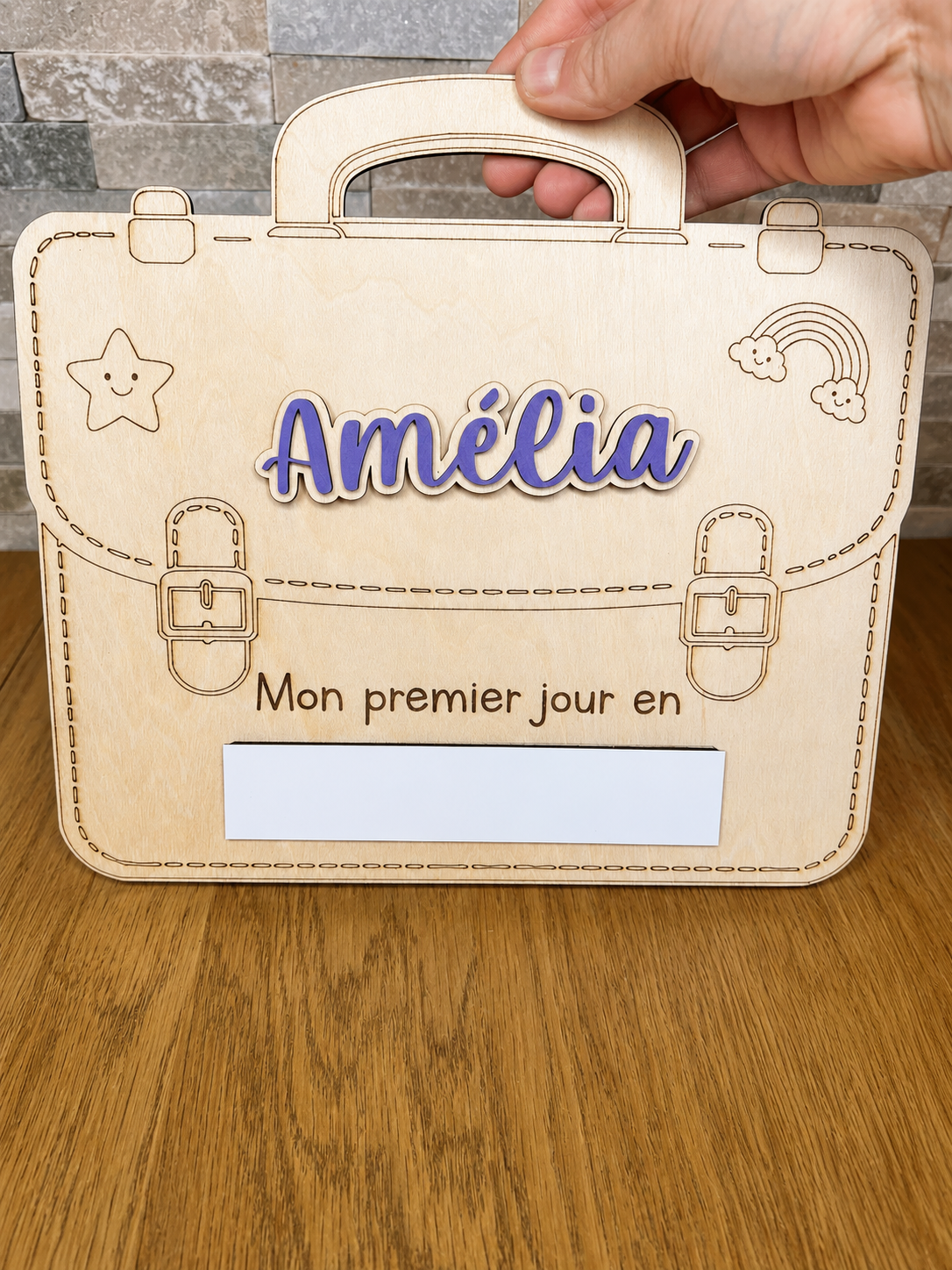 Pancarte de rentrée scolaire personnalisée – Forme cartable