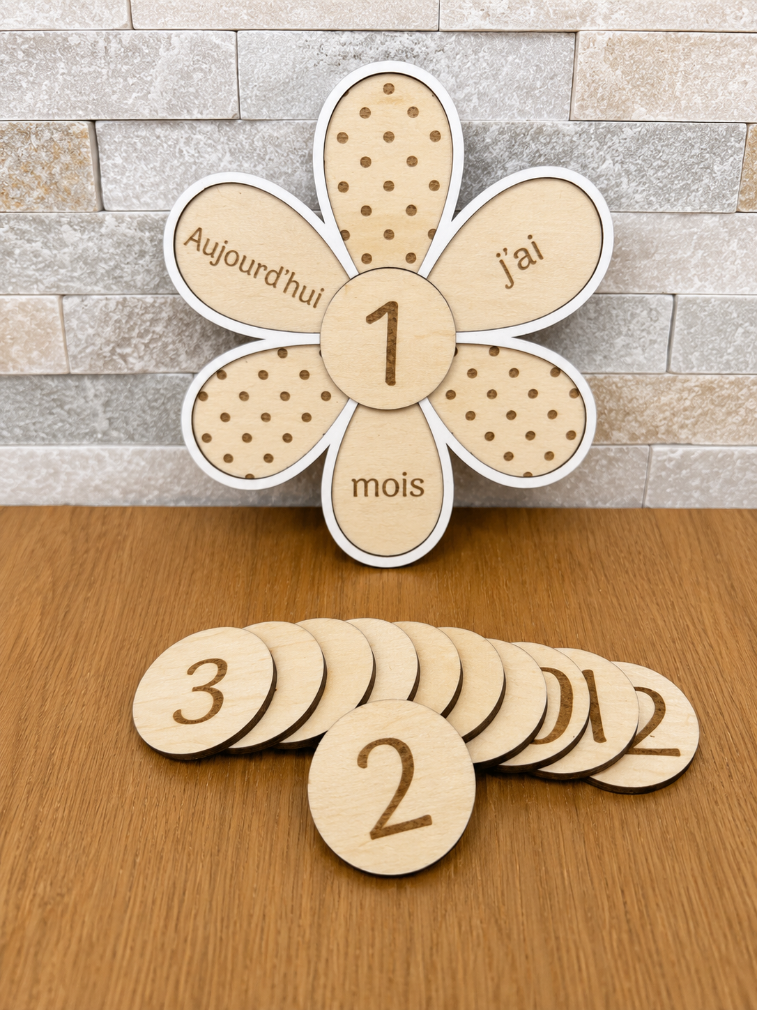 Carte étape évolutive en bois – Fleur